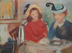 Edith C. Blum, At the Café, Oil on canvas