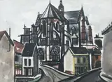 Michael Frary, French Street Scene with Church, Watercolor