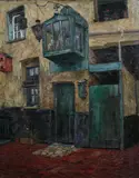 Robert Boudry, Flemish Street Scene, Oil on board