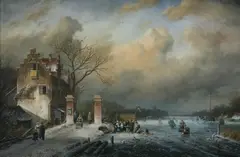 Ross Steffan, Village in Winter, Oil on panel