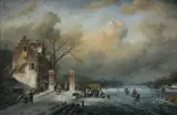 Ross Steffan, Village in Winter, Oil on panel