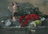 Esther Neal, Still Life with Lobster, Watercolor and gouache