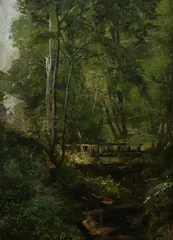 Gertrud Staats, Footbridge Over Woodland Stream, Oil on panel