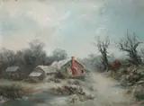 Frans Keelhoff, Cottage in Winter, Oil on board