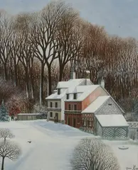 Jean Ève, Country Home in Snow, Oil on canvas