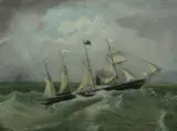British School, Four-Masted Paddle Wheeler on Rough Seas