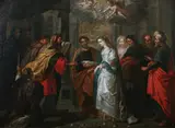 THE MARRIAGE OF THE VIRGIN, with "Haro Galerie de Tableux & Ateliers" label on verso by Continental School, Oil on tin, sold Feb 2011