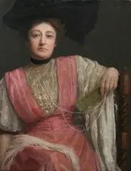 Robert Knight Ryland, Portrait of Woman in Black Feather Hat, Oil on canvas