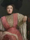 Robert Knight Ryland, Portrait of Woman in Black Feather Hat, Oil on canvas