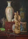 L. Augustine, Still Life with Chinoiserie, Oil on canvas
