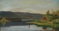 Jasper Francis Cropsey, Cabin at Greenwood Lake, Oil on canvas