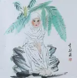 Wang Youzheng, Untitled, SEATED LADY, ink and color on paper scroll, signed and sealed
