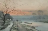 T. Masamitsu, Twilight Along the River, Watercolor