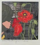Tadashi Nakayama, CHILD AND POPPIES, color woodcut