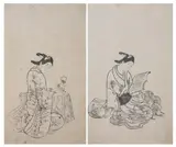 Nishikawa Sukenobu, Two woodblock prints from the book Kawana-gusa, Two woodblock prints from the book Kawana-gusa