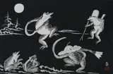 Tomikichirō Tokuriki, ANIMAL CARICATURE, woodblock print, Together with six woodblock prints of various subjects(7)