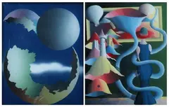 Peter Djordjevic, MOON and WOMAN WITH HAT: TWO WORKS, first, Oil on glass