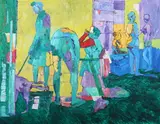 Jack Perlmutter, Near the Pool, Oil on board