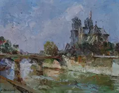 Julian Brosius, Vue de Notre-Dame, Oil on board