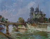 Julian Brosius, Vue de Notre-Dame, Oil on board