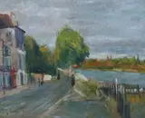 Pierre-Jules Combre, Along the Seine, Oil on canvas