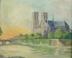 Notre Dame de Paris by D. Denis, Oil on panel, offered Apr 2011