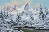 Miklós Neogrády, Winter Alpine Landscape, Oil on canvas