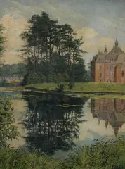 E. Tobback, Castle Reflecting in Lake, Oil on board