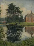 E. Tobback, Castle Reflecting in Lake, Oil on board
