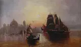 Ships at Dusk by Continental School, SHIPS AT DUSK, oil on canvas, sold Apr 2011