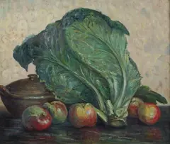 A. Ribard, Still Life with Apples and Head of Cabbage, Oil on canvas