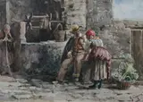 Gaetano Capone, The Amorous Couple, Watercolor