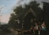 Continental School, Encampment with Soldiers and Camp Followers, Oil on canvas