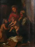 Holy Family with St by Italian School, JOHN, oil on canvas laid on panel, sold Apr 2011