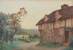 Benjamin D. Sigmund, Country Homestead with Sheepfold, Watercolor