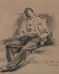Napping Porter by Ardis Hughes, Pen and ink, offered Apr 2011