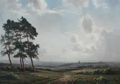 Edwin Harris, Landscape with Distant Windmill, Oil on canvas