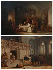 William Rimer, THE COVERNANTER'S ATTACKING GLASGOW CATHEDRAL and MAJOR BELLINDON INTERCEDING WITH CLAVERHOUSE FOR THE LIFE OF HENRY MORTON, 1850: TWO WORKS, first, Oil on canvas - First
