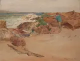 Walter Langley, Waiting for the Catch, Watercolor