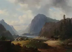 Anton Doll, Mountain Landscape with Cabin, Oil on canvas