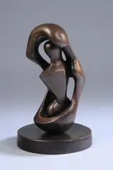 Henry Moore, Upright Connected Forms, 1979, Bronze, with golden brown patina - Height: 8 in