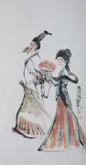 Cheng Shifa, Untitled, Scholar and Concubine, ink and color on paper scroll, signed and sealed