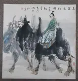 Liu Dawei, Untitled, Lady on Camel Back, ink and color on paper scroll, signed and sealed, dated yi you , corresponding to 2005