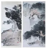Liu Ousheng, Eagle, Riverscape of Guilin , ink and color on paper scroll, signed and sealed, dated wu wu , corresponding to 1978(2)