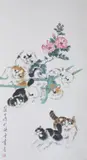 Sun Jusheng, Untitled, Cats, ink and color on paper scroll, signed and sealed