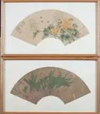 Wang Shizi, Untitled, Chrysanthemums, ink and color on paper fan, signed and sealed