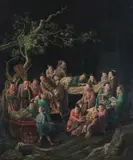 Anonymous, Figures with Horse and Carriage, Oil on board