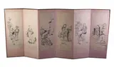 Anonymous, Untitled, Figures, ink on paper six panel screen - Each panel: 64 in. x 23 in