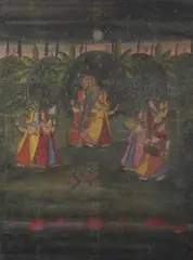 Figures under moon light by Anonymous, Figures under moon light, ink and color on cloth, offered Jun 2011