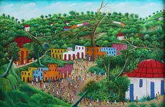 Gilbert Desir, Haitian Village, Oil on canvas